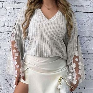 SHEIN Floral Applique Mesh Knit Top Size 2X